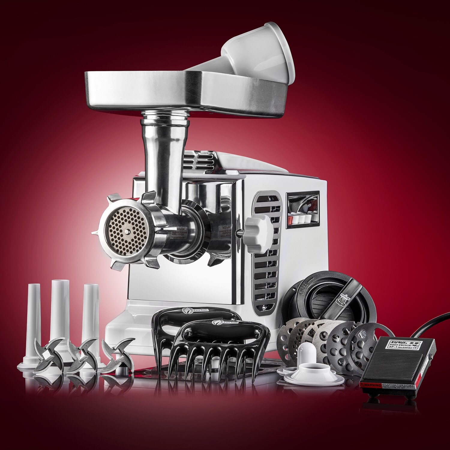 STX Turboforce II 4000 Series Electric Meat Grinder with Foot Pedal - Size #12 - WHITE