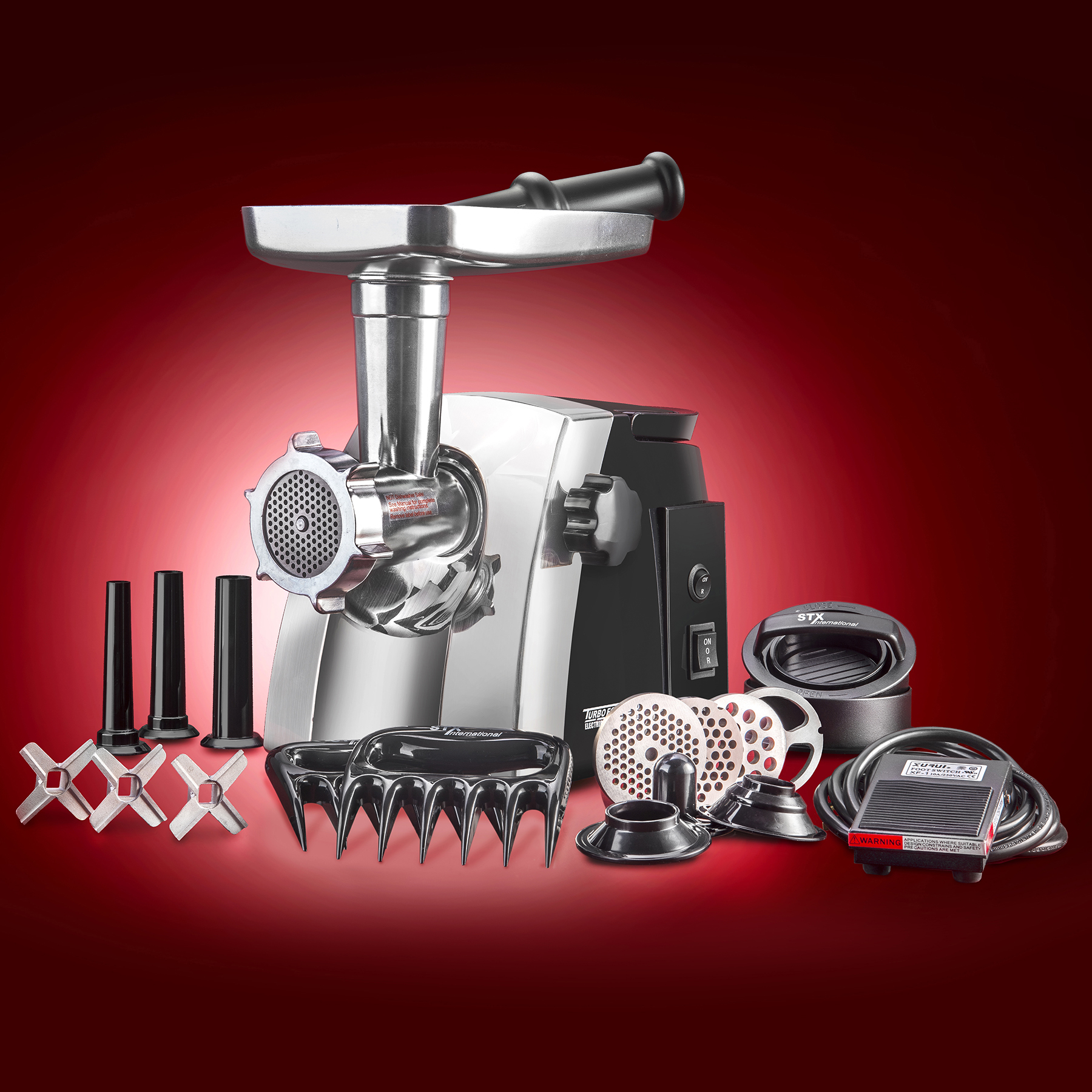 STX Turboforce Cadet Electric Meat Grinder Sausage Stuffer & Slicer/Shredder Kit with Foot Pedal STX Turboforce Cadet Electric Meat Grinder Sausage Stuffer & Slicer/Shredder Kit with Foot Pedal