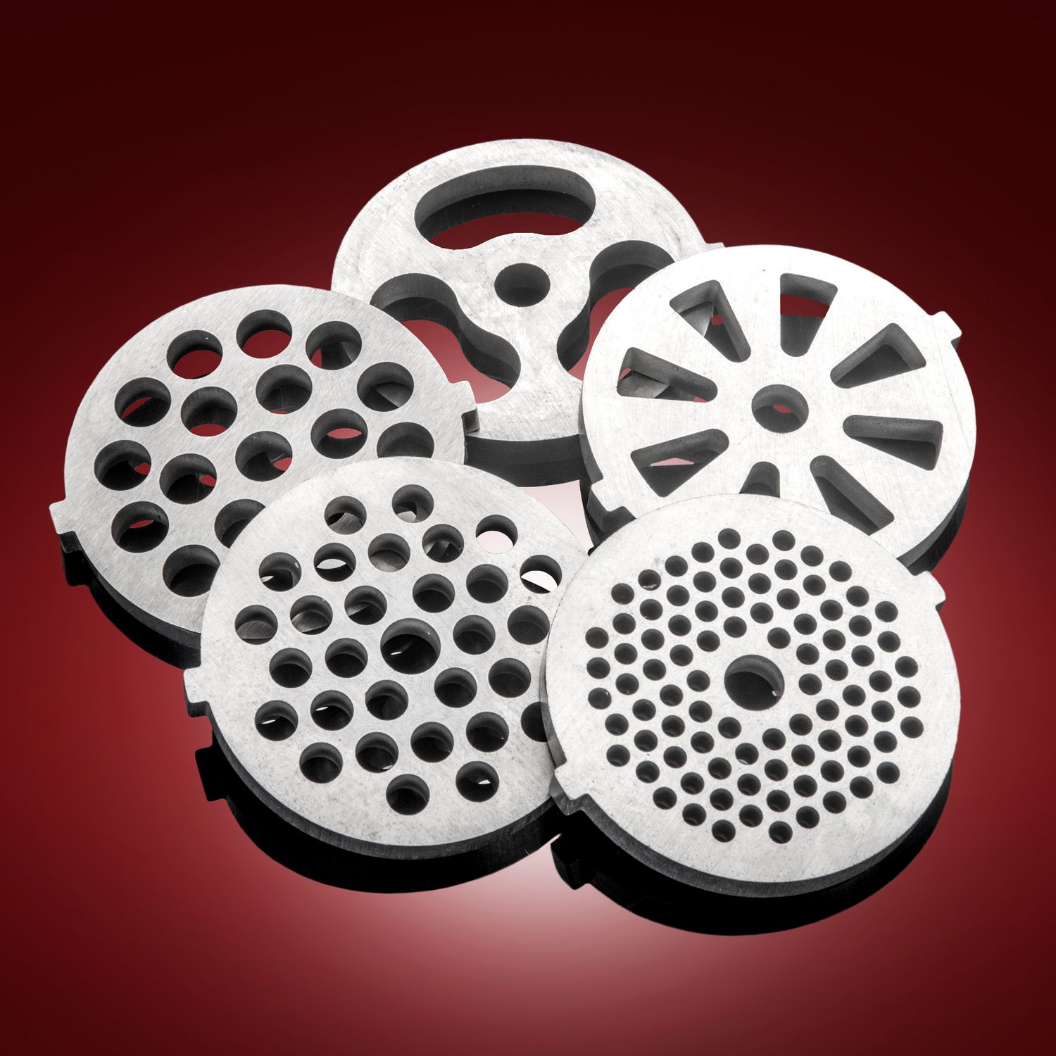 Full Set of Grinding Plates - Includes Sausage Stuffing Plate - Turboforce 3000