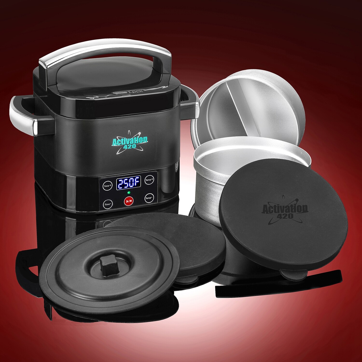 STX Activation Decarboxylator Botanical Herbal Activator • Fully Automatic • Virtually Odorless • Activates Up to 2 Oz of Product • 2 Aluminum Decarb Canisters with Silicone Lids for Storage!