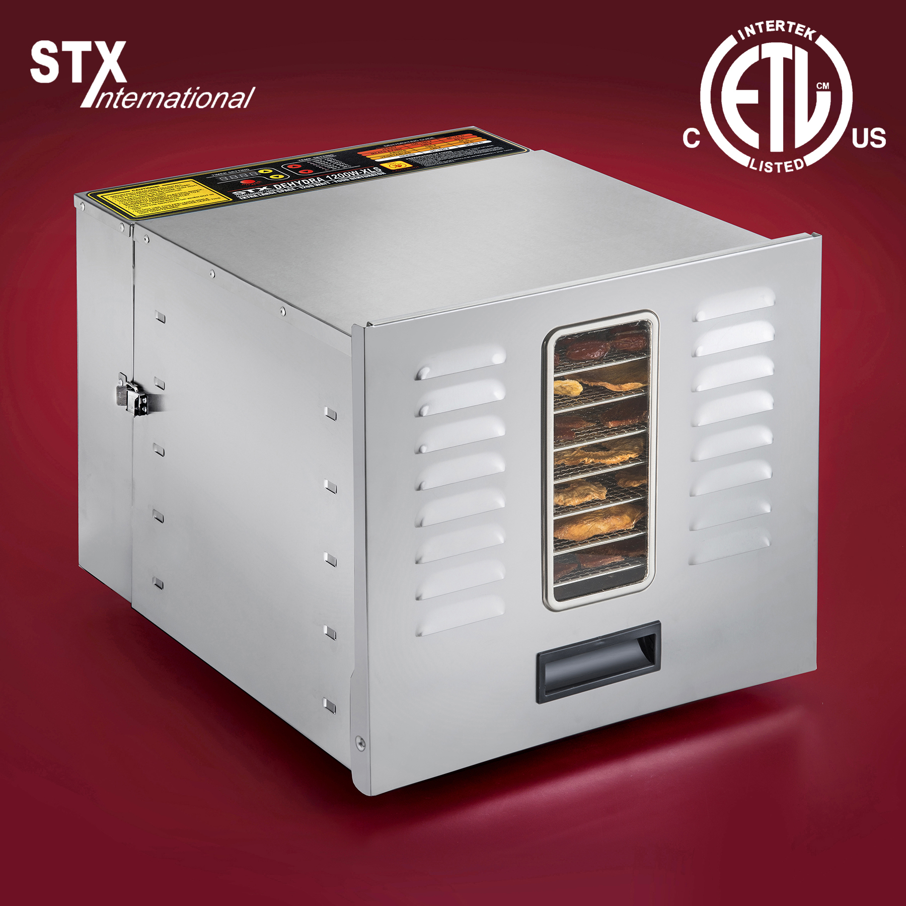 STX Dehydra 1200W-XLS 10 Tray Stainless Steel Food Dehydrator - 165°F Jerky Safe STX Dehydra 1200W-XLS 10 Tray Stainless Steel Food Dehydrator - 165°F Jerky Safe