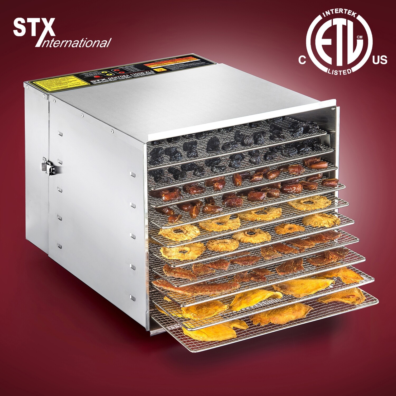 STX Dehydra 1200W-XLS 10 Tray Stainless Steel Food Dehydrator - 165°F Jerky Safe