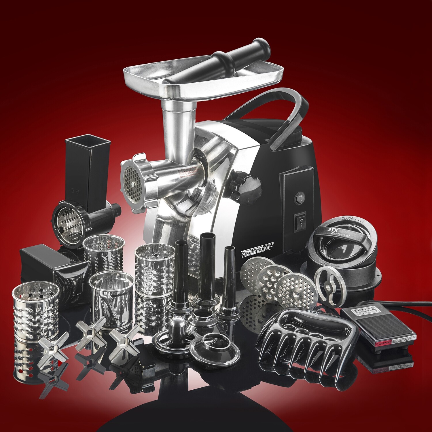 STX Turboforce Cadet Electric Meat Grinder Sausage Stuffer &amp; Slicer/Shredder Kit with Foot Pedal