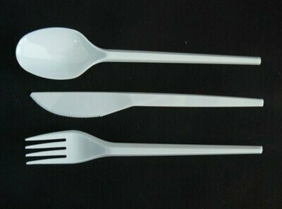 White Plastic Disposable Knives, Fork, Spoons (Combo)