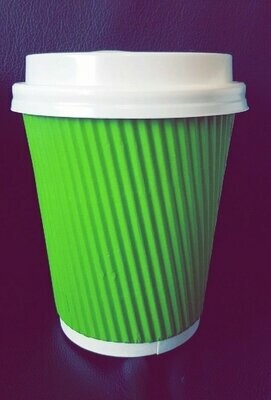 Green Disposable Paper Coffee Tea Cups & Sip Lids 8oz Single Wall Catering