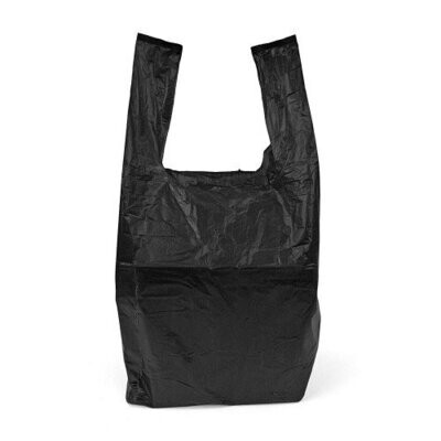100 x Plastic Carrier Bags Bottle Vest Style Black 8'' x 13'' x 18''