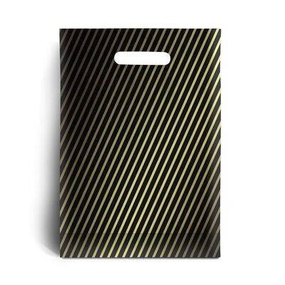 Black and Gold Striped Plastic Carrier Bags Strong Quality 15