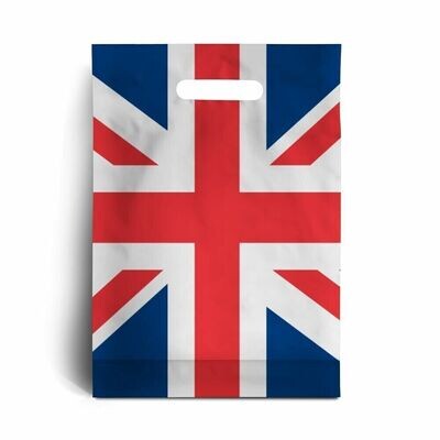500 x Union Jack Plastic Patch Handle Carrier Bags With Handles 10" x 12"