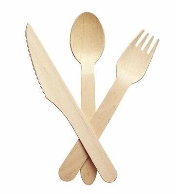 Wooden Fork, Knife & Spoon Set