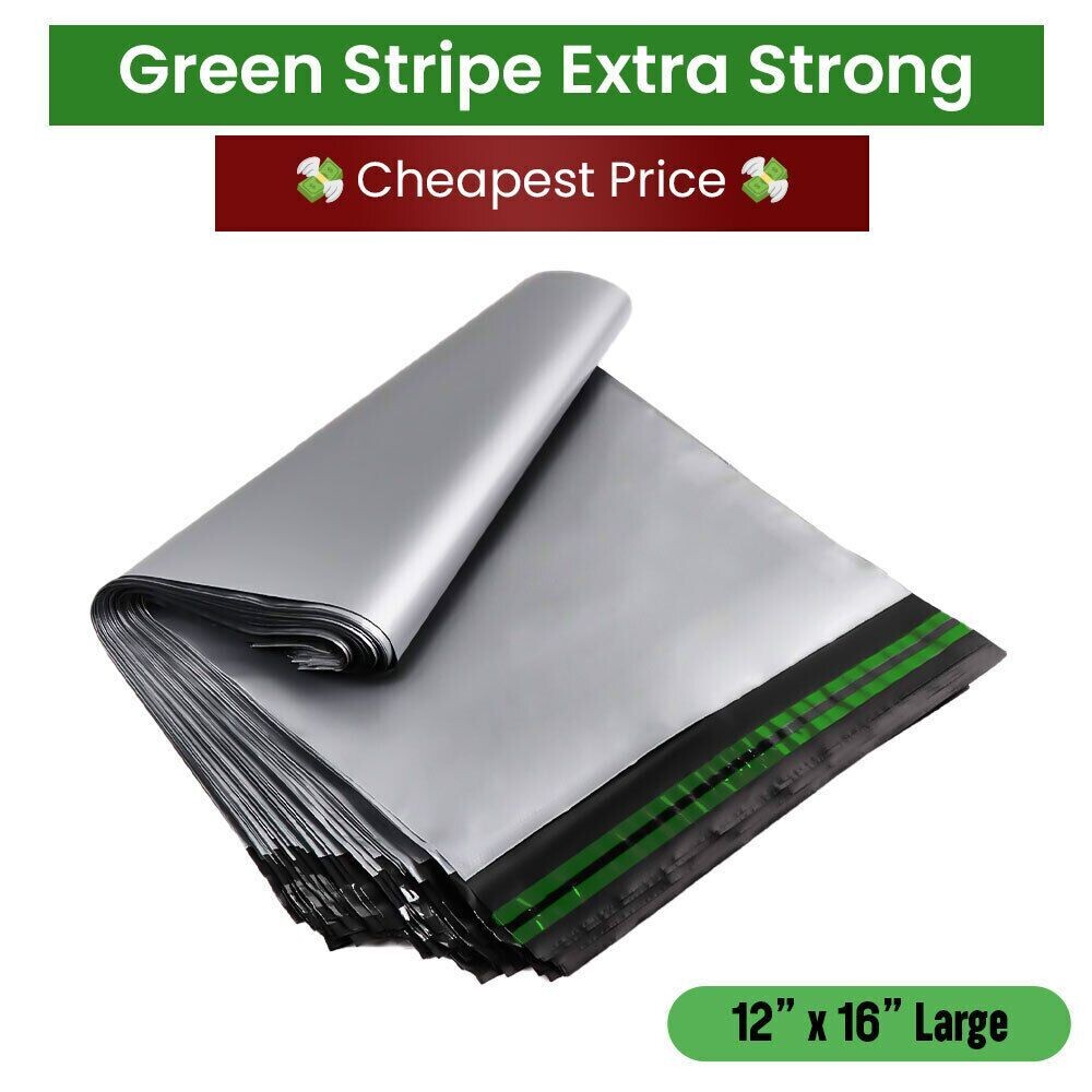 Grey Mailing Bags Green Strips 12 x 16 Inch
