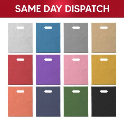 Plastic Patch Handle Carrier Bags 15" x 18" x 3" All Colours Fashion Carrier Bags