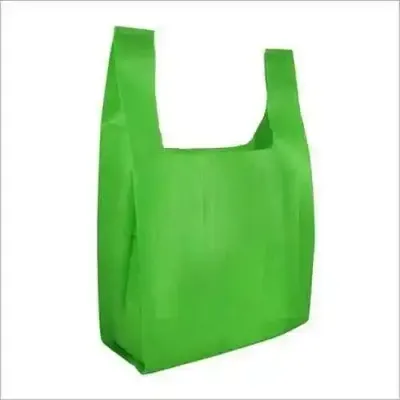 Vest Carrier Bags Green Plastic 11" x 17" x 21" 18mu Heavy Duty Carry Bags for Vegetables Fruits Groceries Shopping