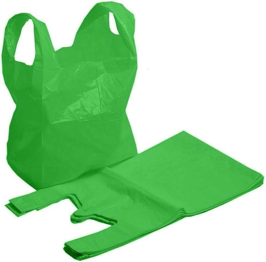 Green Vest Carrier Bags, Heavy Duty Plastic Carry Bags for Apparel Shopping Supermarket Groceries