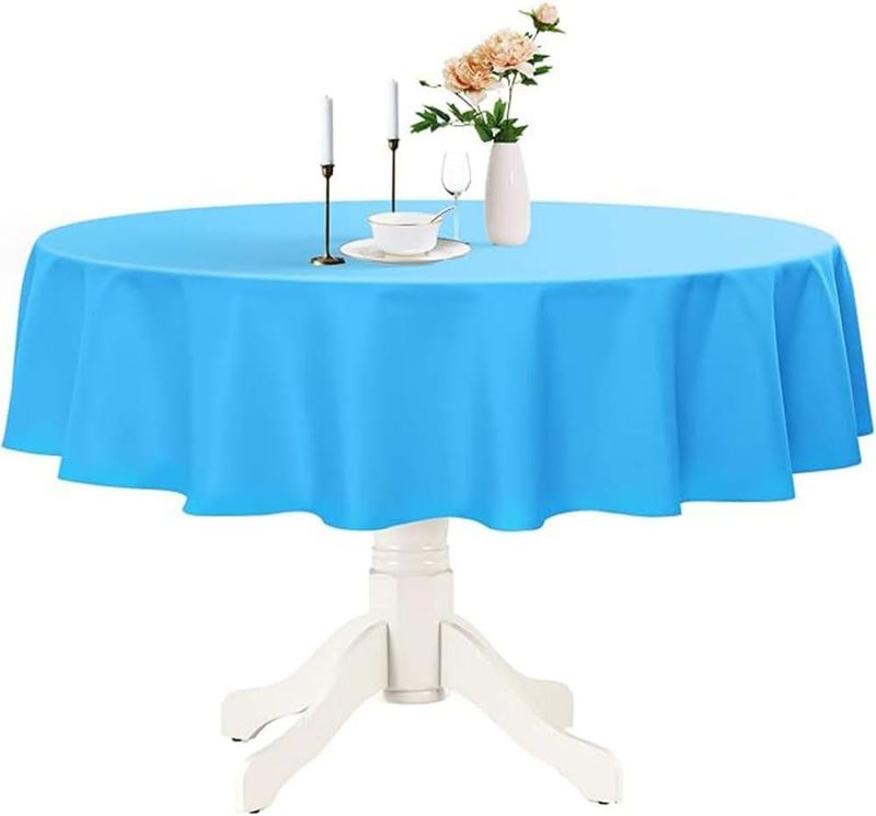 Round Plastic Tablecloths Covers Reusable 84" (213cm) for Elegant & Durable Birthday & Events Table Decorations Home Use, Colour: Baby Blue, Quantity: 3