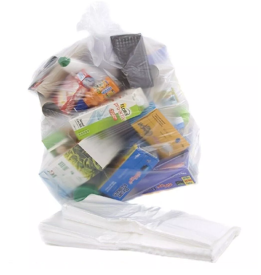 Bin Liner Bags Clear Rubbish Bags Refuse Sacks - 18" x 29" x 39" 150Gauge Up to 90ltr Capacity