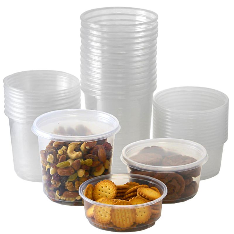 Plastic Food Container with Lid Round Clear Deli Sauce Pots Takeaway - 2oz (60ml)