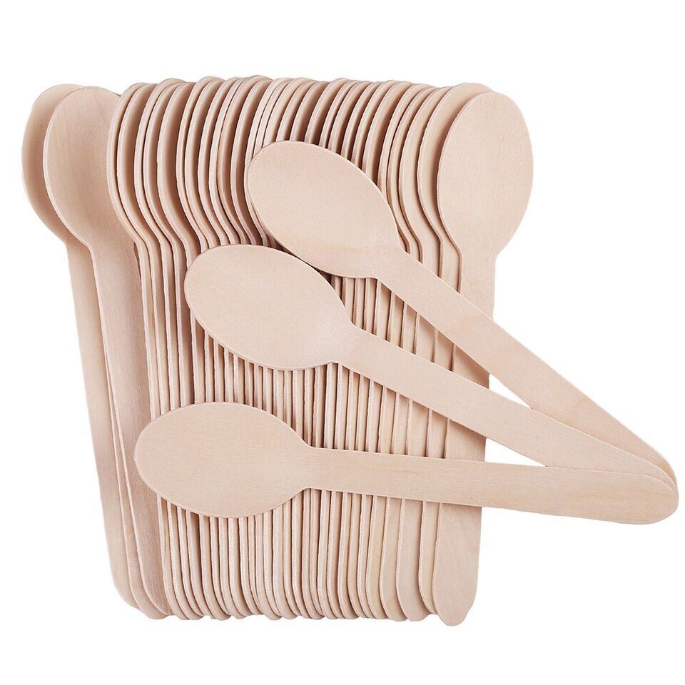 Wooden Cutlery Set Disposable Spoons Forks Knives for Parties Catering Weddings, QTY: 100 Pcs, ITEM NAME: Wooden Spoons