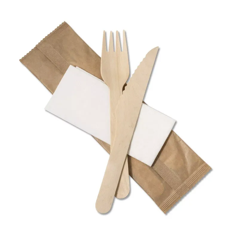 Tithe Wooden Cutlery Set of 3 1 Knife 1 Fork 1 2Ply White Paper Napkin 2Ply