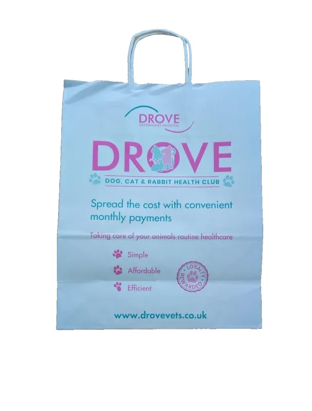 300 x Paper Bags with Rope Handle White Drove Misprinted Bags 33cm x 26cm x 12cm