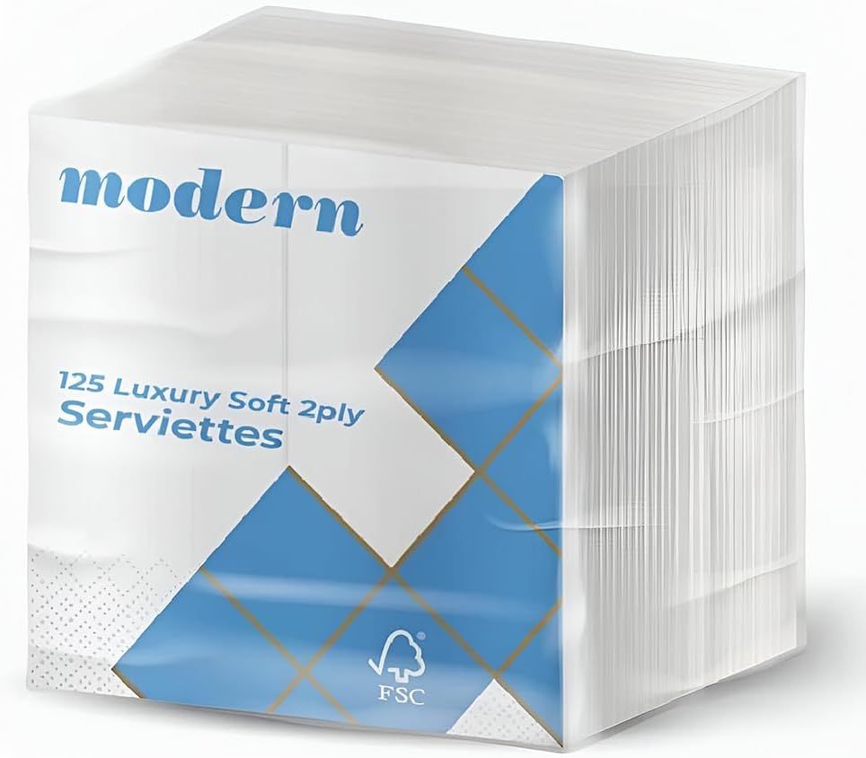 125 x Modern Luxury Paper Napkins 40cm x 40cm 2Ply White Serviettes Tissue