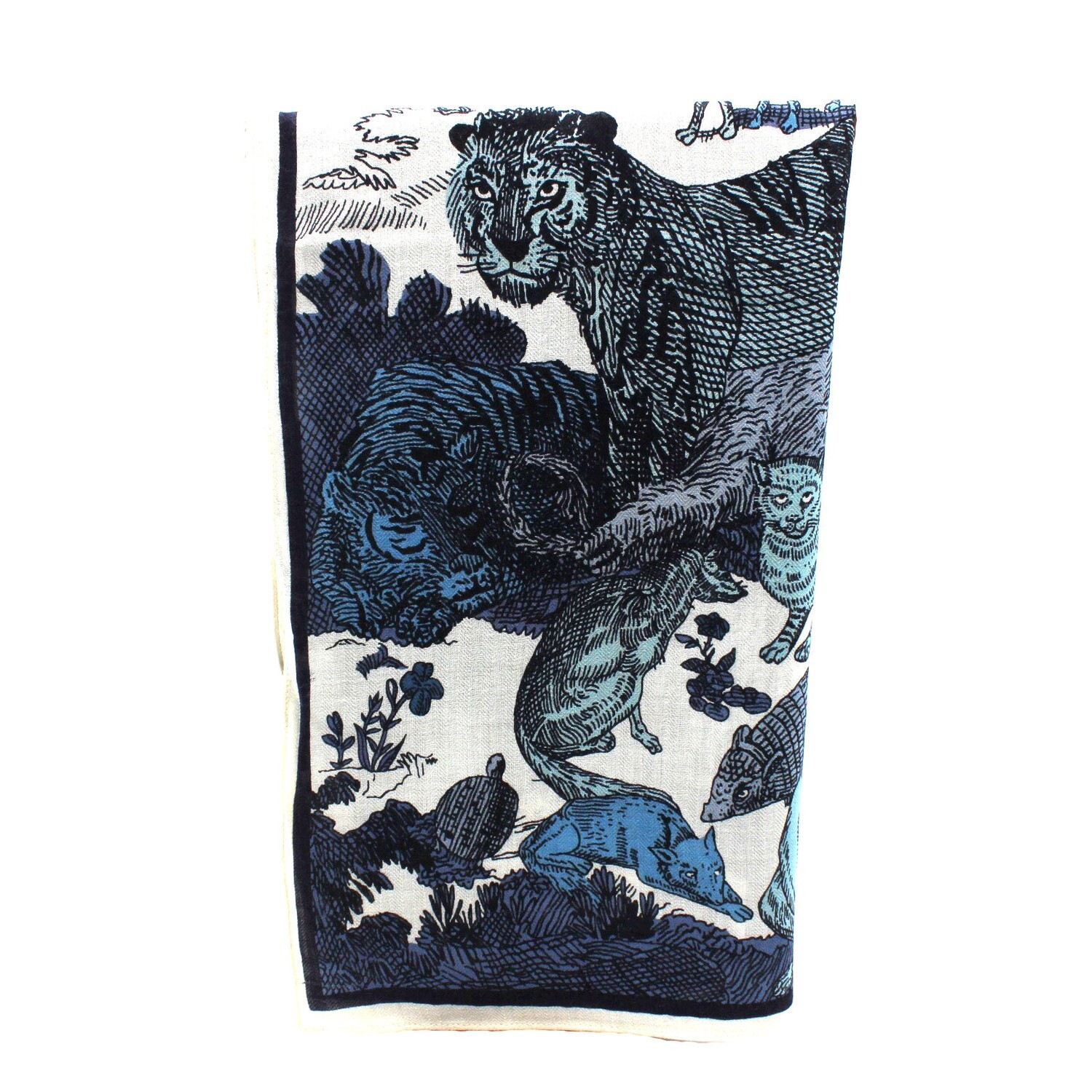 grand carré en laine fine, soie et cachemire - mythologie - bleu