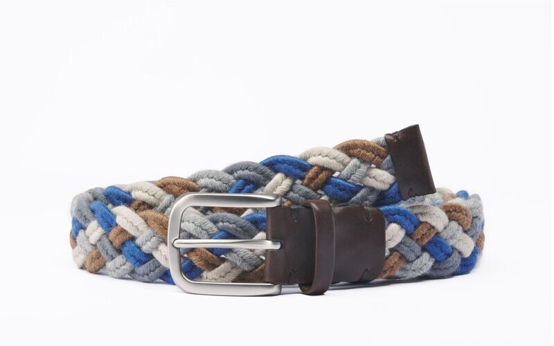 Cintura intrecciata lana 35mm grigio/tabacco/azzurro
