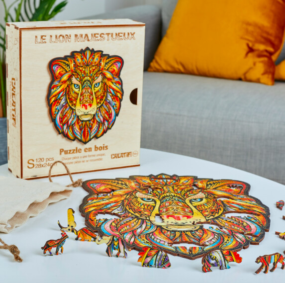 Puzzle " Lion Majestueux " 120 pièces en bois - Créatif'Wood