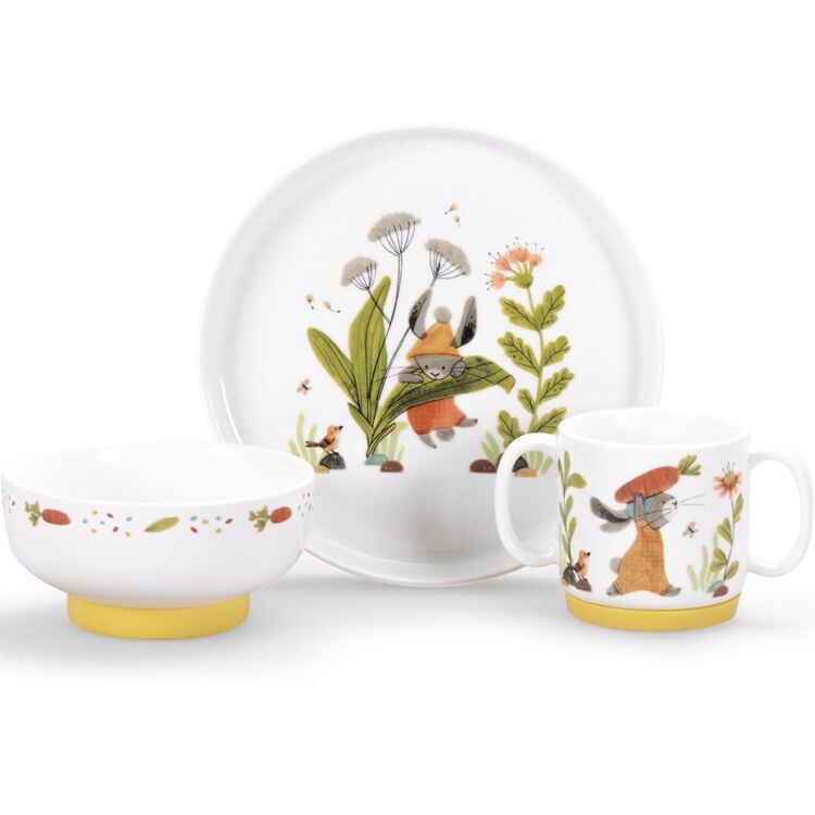 Set de vaisselle en porcelaine "Trois petits lapins" -Moulin Roty