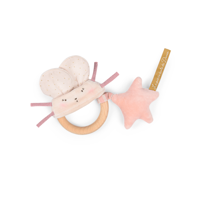 Hochet anneau bois souris rose "la petite école de danse" - Moulin Roty