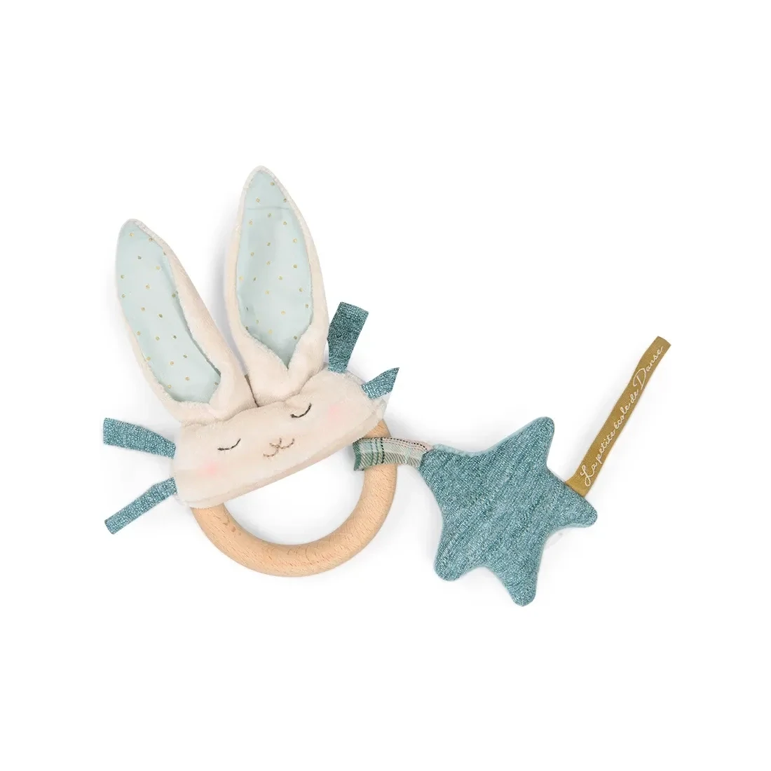 Hochet anneau bois lapin bleu "la petite école de danse" - Moulin Roty