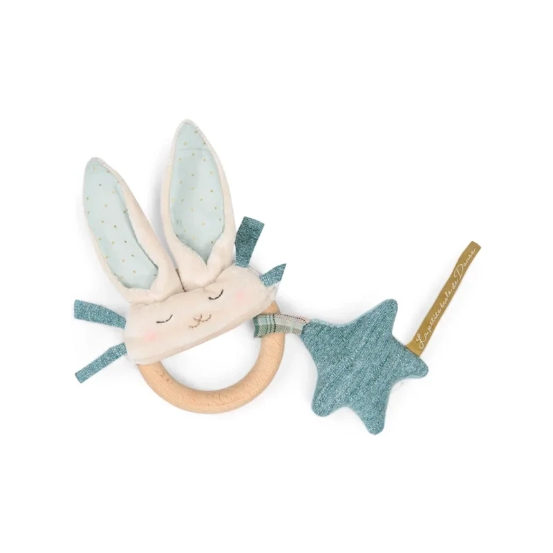 Hochet anneau bois lapin bleu "la petite école de danse" - Moulin Roty