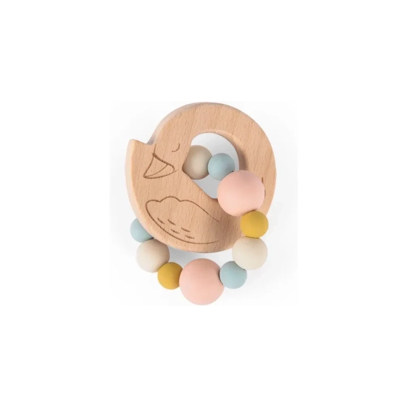 Hochet anneau de dentition bois et silicone cygne "la petite école de danse" - Moulin Roty