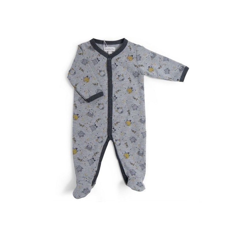 Pyjama jersey gris 1 mois Pyjama jersey gris 1 mois "Les Moustaches" - Moulin Roty