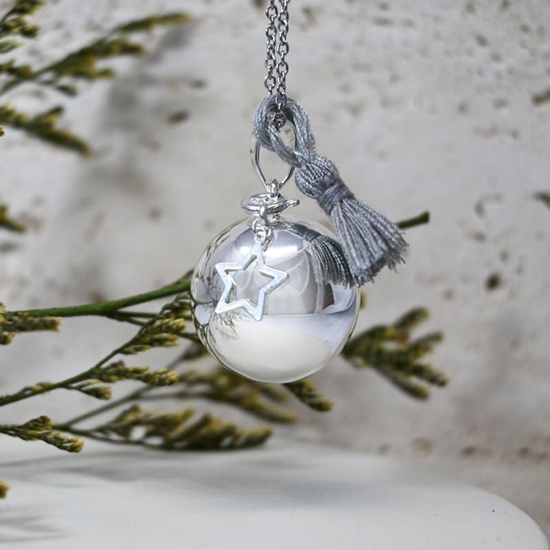 Bola de grossesse pompon gris + étoile "Alice" - Irréversible Bijoux