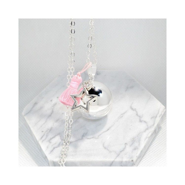 Bola de grossesse pompon rose + étoile "Julie" - Irréversible Bijoux