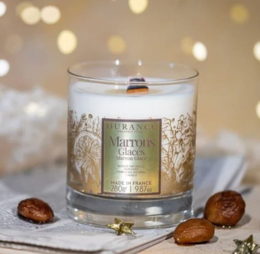 Bougie Mèche en Bois Marrons Glacés