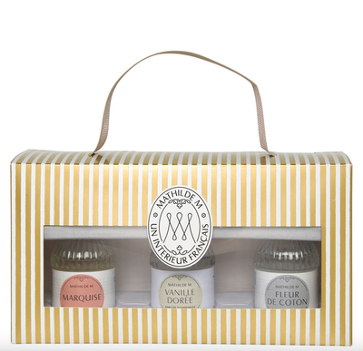 Coffret 3 parfums d'ambiance 30 ml Les Intemporelles - Marquise - Fleur de Coton - Vanille Dorée Coffret 3 parfums d'ambiance 30 ml Les Intemporelles - Marquise - Fleur de Coton - Vanille Dorée