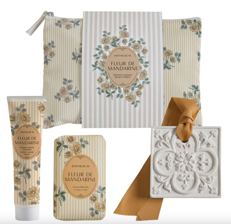 Pochette Beauté baume mains savon et décor parfumé - Fleur de Mandarine