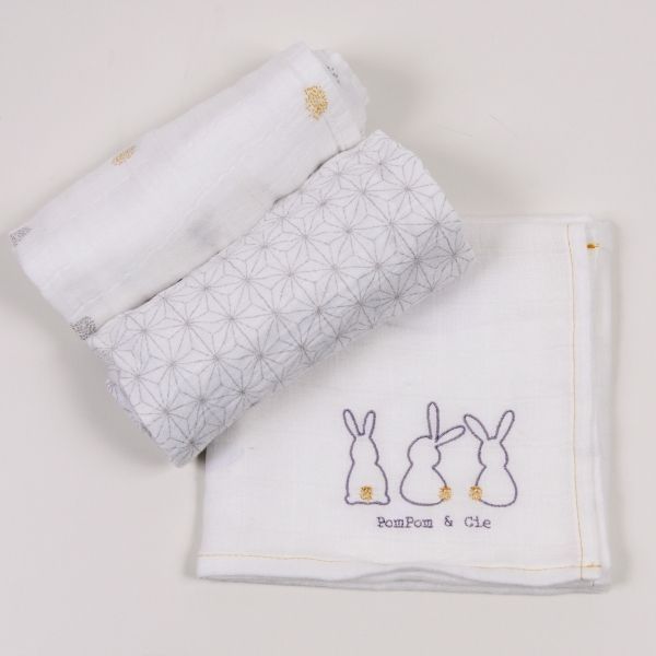 Lot de 3 langes Pompon - Little crevette Lot de 3 langes Pompon - Little crevette