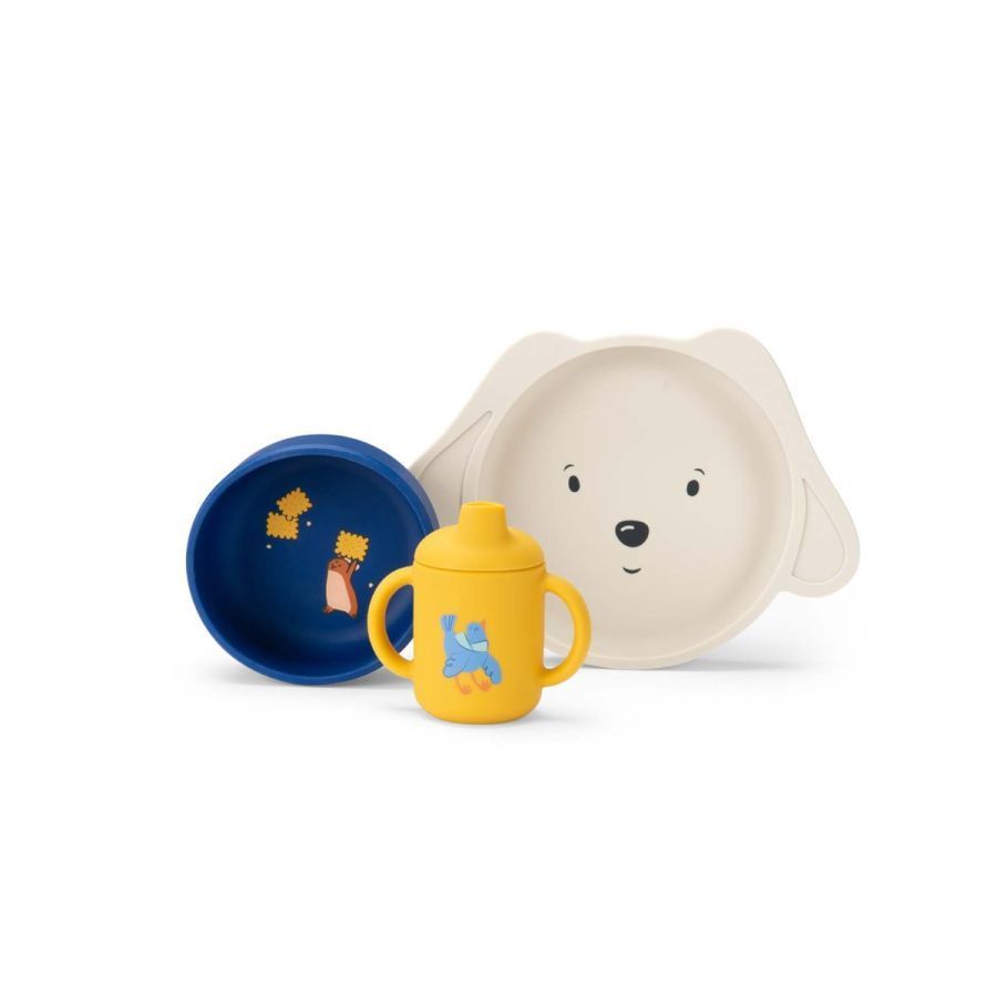 Set de vaisselle en silicone  "Puce & Pilou" - Moulin Roty