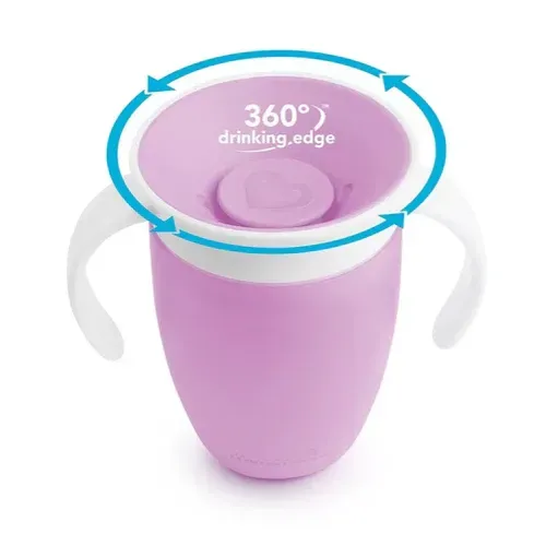 Tasse lilas anti-gouttes 360° 200ml avec poignées + couvercle - Munchkin