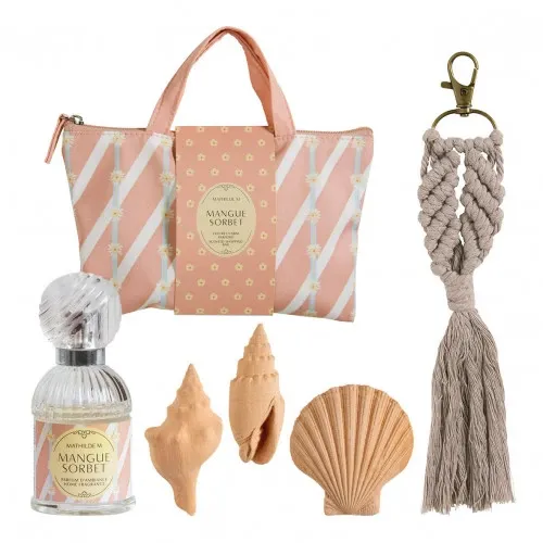 Cabas coffret parfum d'ambiance 30 ml et décors parfumés Bain de Soleil - Mangue sorbet Cabas coffret parfum d'ambiance 30 ml et décors parfumés Bain de Soleil - Mangue sorbet