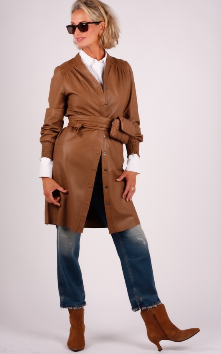 Gustav leren jurk camel