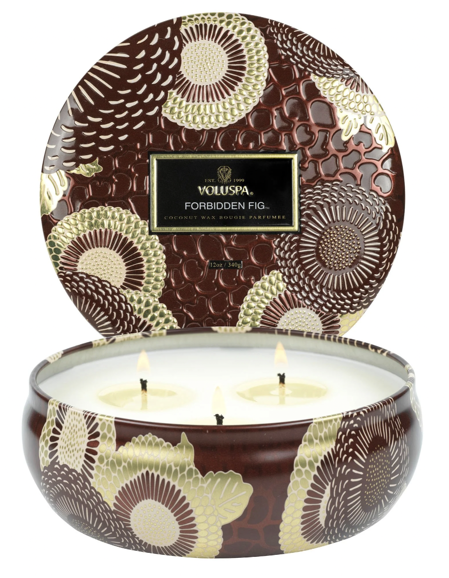 Voluspa 3 wick tin candle Forbidden Fig