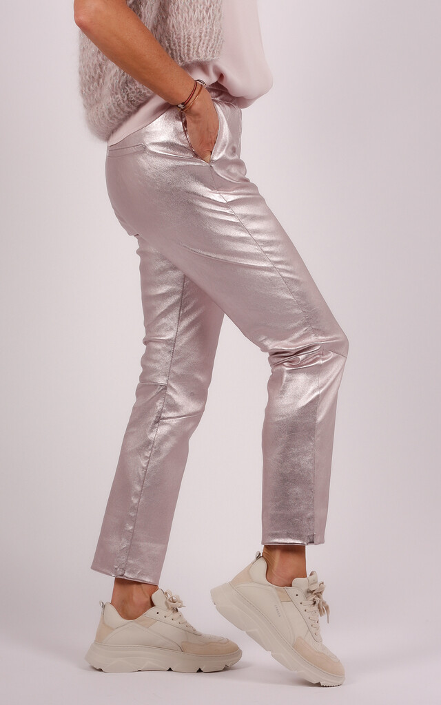IBANA leren broek metallic roze