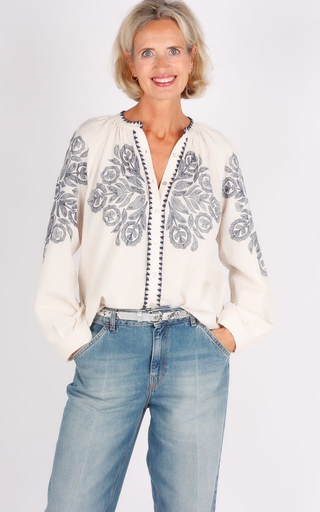 Antik Batik blouse ecru/blauw