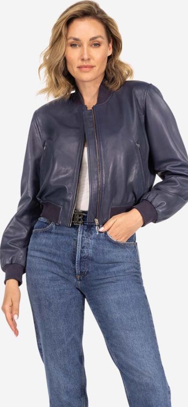 IBANA leren bomberjack navy