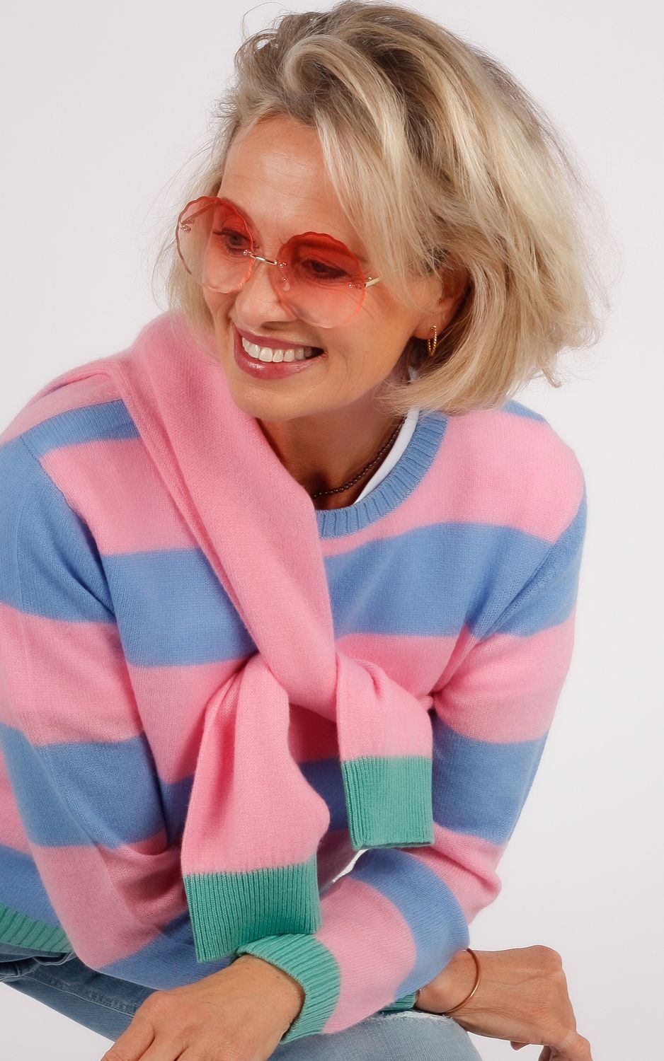 Jumper1234 trui blauw/roze