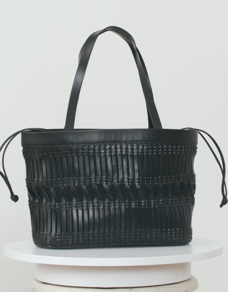 Antik Batik leren tas zwart Massala cabas
