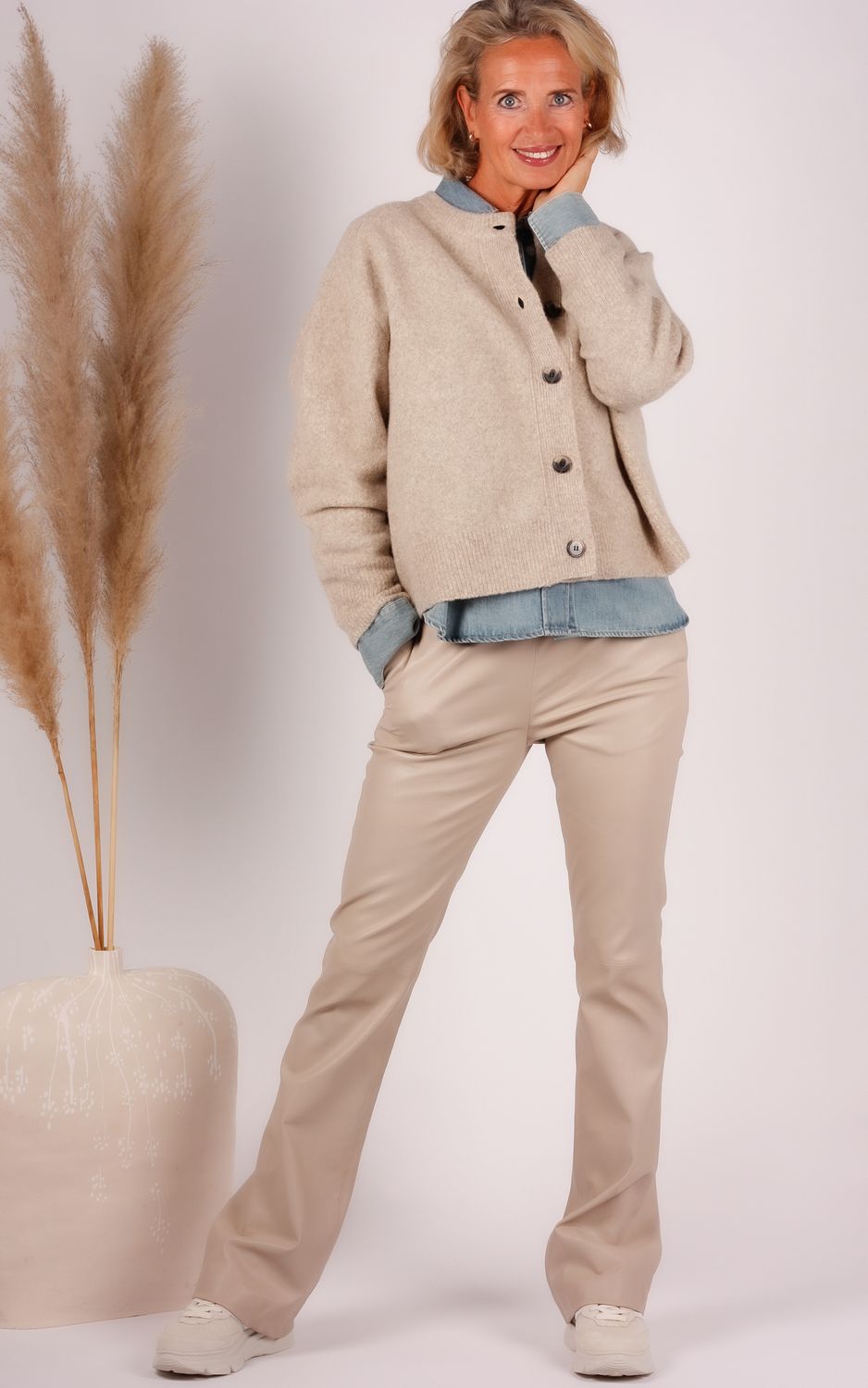 IBANA leren broek Pienna zand